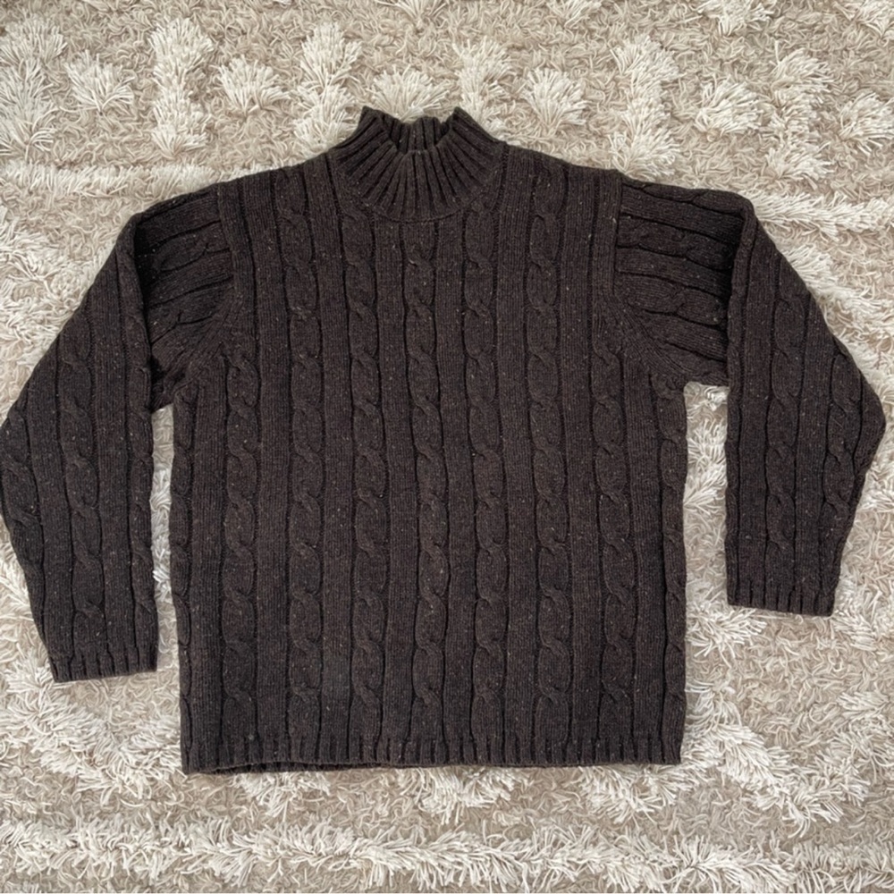 L.L. Bean Men's Mock Neck Vintage Sweater - Dark Brown